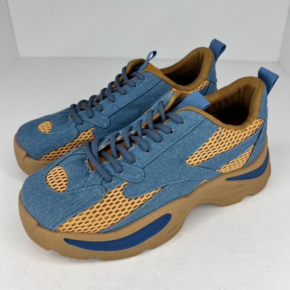 Taxi Womens Blue Mesh Casual Fashionable Solid Lace Up Low Top Size 8 Sneakers